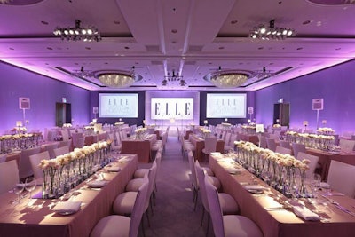 At the Elle Women in Hollywood event, held at the Four Seasons Hotel in Beverly Hills in October 2014 and produced by Caravents, slate gray fabric lined the walls, allowing the blush tones of the tabletop decor to pop.