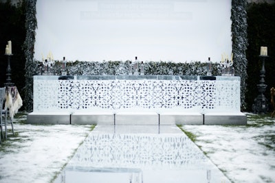 An enormous slab of ice was carved into an intricate latticework bar for the Naked Heart Foundation's 'White Fairy Tale Love Ball,' which was held at Valentino Garavani and Giancarlo Giammetti's 17th-century Château de Wideville estate outside Paris in July 2011.