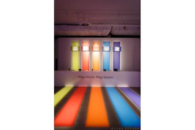 MAS used vinyl as a fun way to dress up this Google Play help desk (Google Play Brand Relaunch)