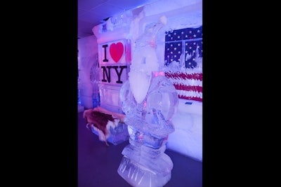 Festive ice installations, like a frosty Claus, decorated Minus5 Ice Bar in New York (which also has locations in Las Vegas and Orlando) this past holiday season. Guests don parkas and gloves to sip vodka cocktails in the 23 degree Fahrenheit space, which features walls, tables, benches, and a bar made completely of ice.