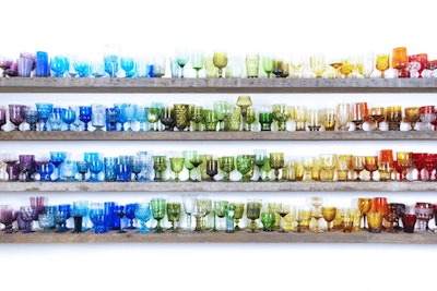 “Glassware can be mixed and matched to complement any color palette.' —Jaime Geffen of YourBash in Santa Monica, California Colored glassware, prices upon request, available nationwide from Casa de Perrin