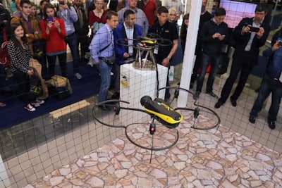 At Parrot's C.E.S. exhibit, Swiss drone maker SenseFly premiered its eXom drone.
