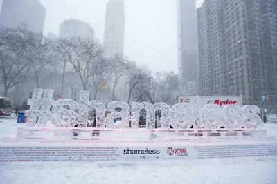 To promote the season premiere of Showtime's Shameless, Okamoto Studio carved and assembled more than 18,000 pounds of ice in the shape of the show's hashtag, which was on display in the Flatiron district's pedestrian plaza in New York in January.