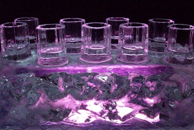 In addition to carving detailed displays, Washington, D.C.'s USAIce also makes shot glasses from ice for events. The company also creates ice bowls and trays.