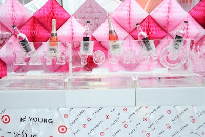 At the launch of the Kate Young for Target collection, held at St. Patrick’s Old Cathedral school in SoHo in April 2013, Okamoto Studio etched the designer's name in playful block letters, which held lopsided bottles.