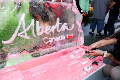 At the 'Travel Alberta: Snowed In at Nokia Plaza' activation, held in Los Angeles in November 2013, guests chipped away at an icy replica of a mountain, which was created by Robert Van Diggele, to retrieve the prize vouchers frozen inside. The vouchers were exchanged for signed pucks, Travel Alberta-branded items, and a signed L.A. Kings jersey.