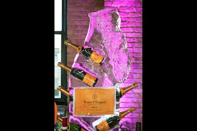 For the luxury bridal event Brides, Bubbles, and Bliss, held at Bridgeport Art Center's Skyline Loft in May 2013, Johnson Studios Ice Sculptures Chicago kept bottles of Veuve Clicquot on ice in a creative way.