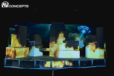 Epson America exhibit at InfoComm and CES featuring exhibit design, audio-visual effects and projection mapping