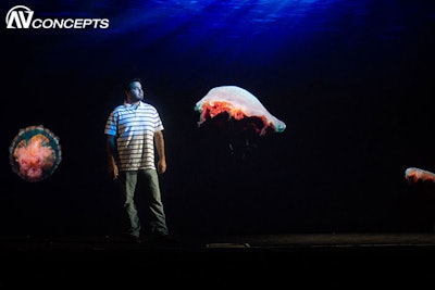 Holographic underwater effect to enhance stage presentations during an event