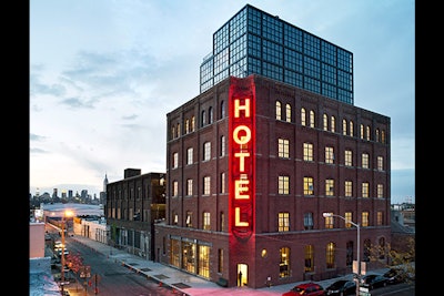 Wythe Hotel is located in a former factory building on the Williamsburg waterfront