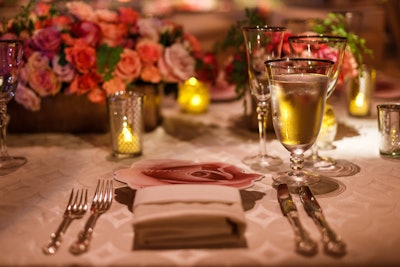 Each place setting had a printed menu in the shape of a rose.