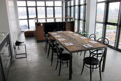 Meeting set-up in our Northside Lofts with skyline views