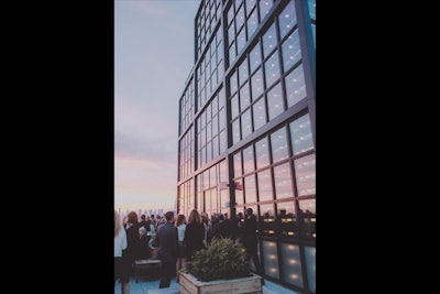 The Ides Rooftop Bar Terrace with views of Manhattan