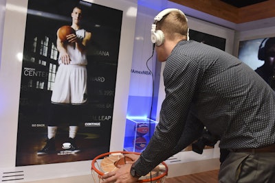 Visitors, including N.B.A. star Mason Plumlee of the Brooklyn Nets, could interact with technology at the American Express Pivot experience. Plumlee is one of four players featured in the video installation, which was created using 50 GoPro cameras at 24 different angles to capture the movies. The activation also includes a film on each player's personal journey to get to the All-Star Game.
