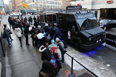 The Samsung Galaxy Truck, along with an army of food trucks, traveled through the streets of New York, offering fans free food and the chance to participate in interactive experiences.