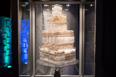 Another food display held a tower of all-white candies and white-chocolate-covered treats.