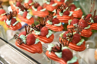 The venue also served eclairs à l'orange topped with raspberries and chocolate.