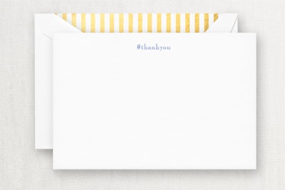 Crane & Company's engraved hashtag correspondence cards will help any company start trending. The cards are paired with gold foil-striped envelope liners. A box of 10 cards costs $19.