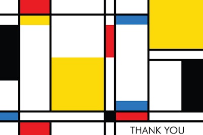 The Piet Mondrian-inspired card with vibrant color blocks from CardsDirect would fit well in the desks of event designers and planners. Pricing starts at $45 for 15 cards (mailing envelopes included).
