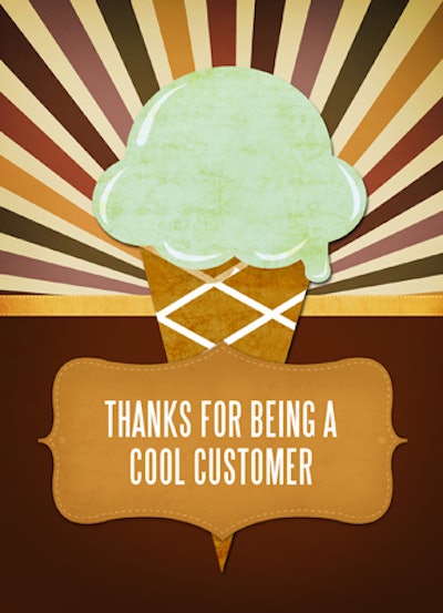 Suitable for summer events, the ice cream cone card from CardsDirect screams customer appreciation and can include a custom greeting inside. Pricing starts at $46 for 15 cards (mailing envelopes included).