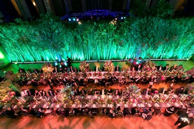 An emerald green curtain divided the dining area from the after-party space. 'I reestablished the layout of the space as people would know it,' planner Jodi Moraru said. 'Nothing about it felt familiar.'