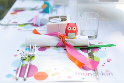 Made by Meg catered the luncheon at a tabletop decorated with boldly colored ribbons and Munchkin products.