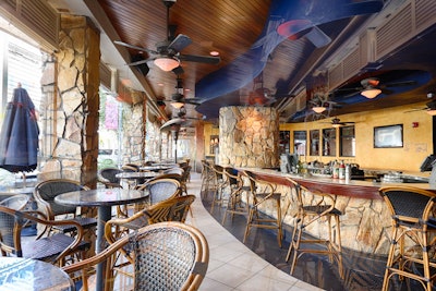 Outdoor Patio with a maximum capacity of 100 people equipped with 2 HDTVs and full bar area.
