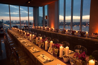 Dinner set up with beautiful sunset in the background