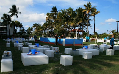 White cube, rectangle, and big square ottomans for outdoor summit