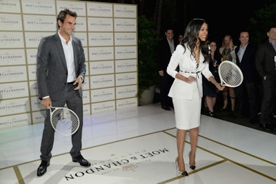 Actress Zoe Saldana was Federer's doubles partner during the exhibition match. Some 150 guests looked on, sipping Moët & Chandon Impérial and Moët & Chandon Impérial Ice.
