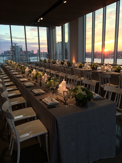 Dinner set up with stunning views of the sunset and Hudson River