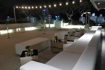 Rooftop garden night view facing east, cocktail reception.