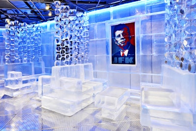 Additional booth seating with iconic artwork