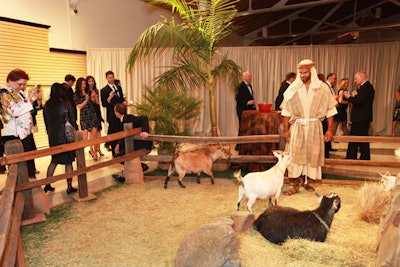 During the cocktail reception, goats and a costumed shepherd invited guest interaction and also served as a photo op.