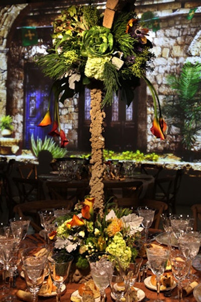 On the dinner tables, C.J. Matsumoto's arrangements alternated between short and tall, and varying tablecloths in six colors evoked the hues of Jerusalem.