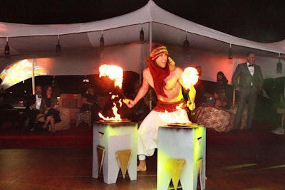 A drummer from Lucent Dossier used dramatic pyro elements to get guests' attention.