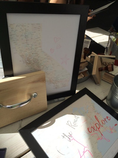 Among the kid-friendly activities available at the Old Navy event was a wall-hanging station: Guests chose between framed maps of either Los Angeles, California, or the United States, and then used rubber stamps and markers to customize their artworks.