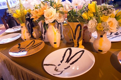 Kravet Inc.'s second vignette included tableware with bold sketches of rabbits.