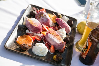 For dessert, the crowd dined on blood orange popsicles with citrus zest and chocolate-covered candied kumquats and Shock Top Lemon Shandy whipped cream.