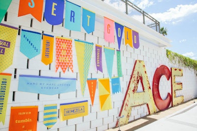 Also at last year’s Coachella fest, the Ace Hotel hosted its annual Desert Gold event program, where color-blocked flags at the hotel’s entrance nodded to the eyewear designs of new title sponsor Marc by Marc Jacobs.