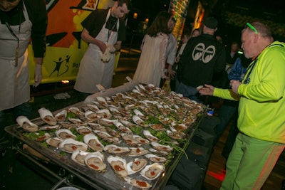 Snacks included fresh oysters.