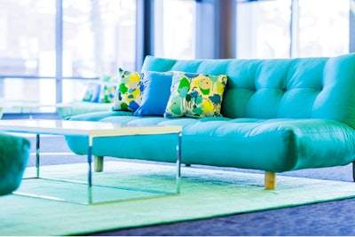 Brighten corporate lounge settings with Blueprint Studios' colorful new line of Spectra Sofas.