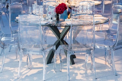 For the San Francisco Symphony's Opening Night Gala, Blueprint Studios created a modern dining experience with their Aero Chairs and Atlas Dining Table.