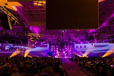 The stage show on the final night included a mockup of a G5 with two 150-foot screens for the jet’s wings.