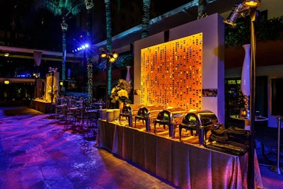 The after-party took place at the Hollywood Roosevelt Hotel, where buffet stations were set up in front of a glowing gold backdrop.