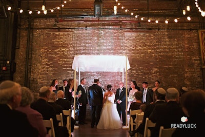 Bride and Groom for the Ceremony at Wedding at Brooklyn Bowl
