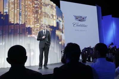 Cadillac president Johan de Nysschen gave introductory remarks on the CT6 sedan, laying out his brand's new vision and direction. Projecting mapping against six large areas allowed his words to be complemented by crisp, large images that could easily be seen from any vantage point in the 35,000-square-foot space.