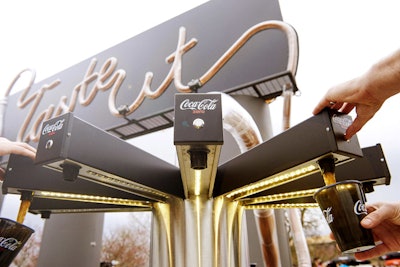 An elaborate pumping system pushed Coke Zero through 4,500 feet of tubing that spelled out “Taste It” on the billboard. The soda then traveled down to a free sampling station at ground level.