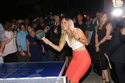 Tennis star Caroline Wozniacki was among the guests to take a turn at the ping-pong table.