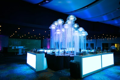 'To complement the aquatic surroundings, custom-designed ‘jellyfish’ appeared to hover over the bar ready to greet the guests.'